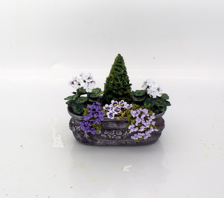 White Geranium Pewter effect Planter